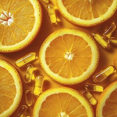 Vibrant Orange Slices and Vitamin Supplements for Healthy Lifestyle