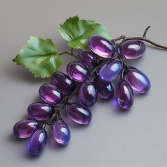 Vibrant Purple Grapes Cluster with Green Leaves on Vine