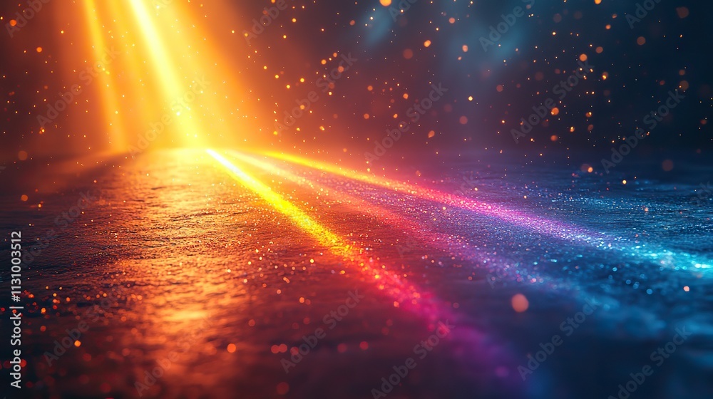 Wall mural rays of light passing through a prism create an abstract background with rainbow effects, flares, an