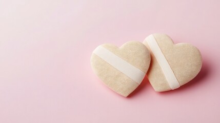 Broken Heart Concept with Bandaged Halves on Soft Pink Background