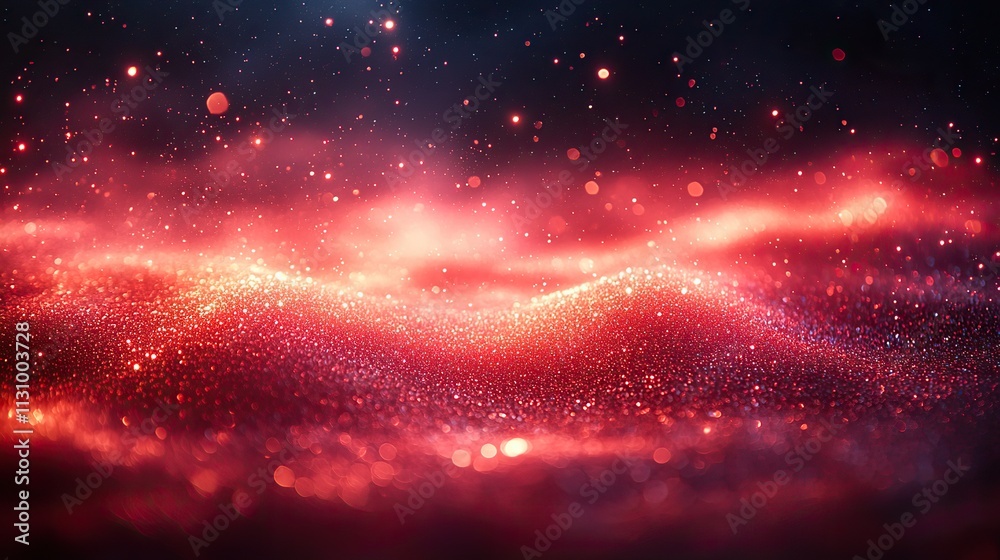 Wall mural red glitter glows with bokeh effect, creating a festive background