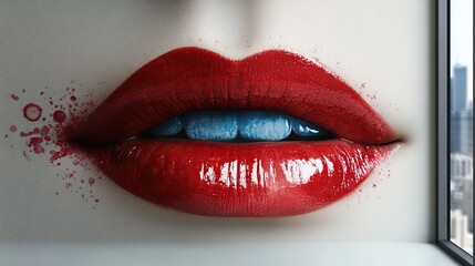 Obraz premium Red lipstick on female lips, a sticker design for beauty and cosmetics