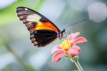 Obraz premium A stunning butterfly rests on a colorful flower surrounded by green foliage, symbolizing the beauty of nature and the importance of environmental protection during Earth Day celebrations