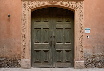 old wooden doors. old greek doors with retro style. vintage doors.