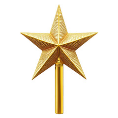 Golden star Christmas tree topper isolated on transparent background