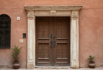 old wooden doors. old greek doors with retro style. vintage doors.