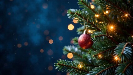 Christmas tree with lights on a blue background.