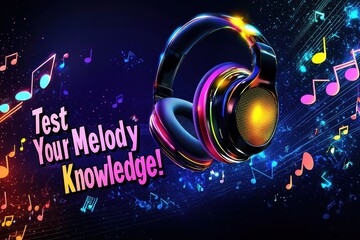 Vibrant Music Trivia App Design Featuring Glowing Headset and Colorful Notes