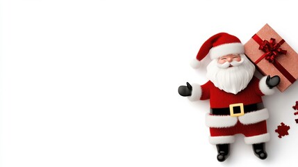 Fototapeta premium Santa Claus joyously presenting a gift, capturing the essence of giving and festive joy, wrapped with a sparkling red bow.