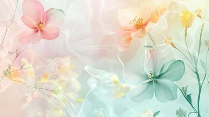 Fototapeta premium Airy Organic Spring Background with Flowing Pastel Floral Shapes in Mint, Pink, and Yellow