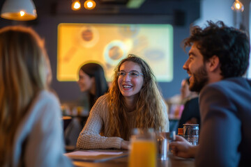 Energetic Quiz Night at Trendy Bar with Team Collaboration and Laughter