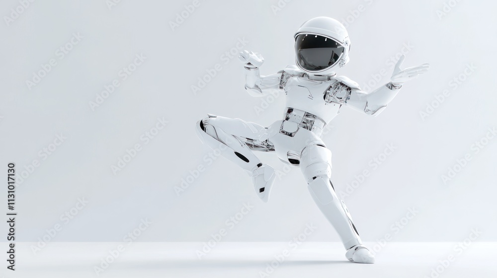 Poster A futuristic robot dancer in a dynamic pose, showcasing technology and creativity.