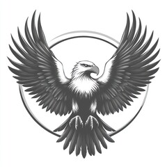 Fototapeta premium Powerful eagle in flight, with outstretched wings, centered in a circular design.