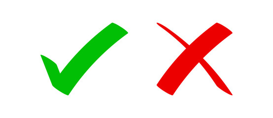 check mark green and red cross, confirm or deny, yes or no icon, check mark and cross sign