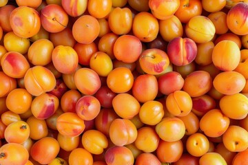Top view of ripe apricots on a fresh background