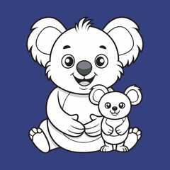 Fototapeta premium Adorable Koala and Baby Illustration in Cartoon Style for Kids' Projects, Mother Koala Holding Baby Design for Prints and Educational Materials