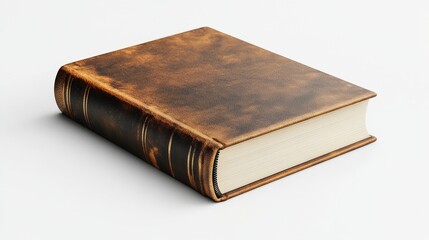 Obraz premium Professional Hardcover Book Mockup with Brown Leather Cover on White Background for Creative Marketing and Design Projects