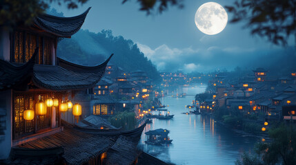 Fototapeta premium Chinese traditional festival Mid-Autumn Festival