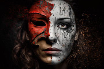 Woman in a mask. Dramatic masks. Drama mask. Carnival. Theater. AI generation