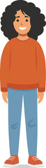 Kid Wearing Orange Sweater. Cute Boy flat cartoon illustration isolated background