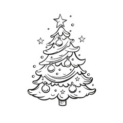 Christmas New Year tree, black and white vector illustration for coloring book