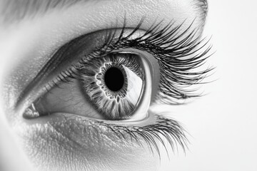 Fototapeta premium Close-up view of a human eye showcasing intricate details in black and white