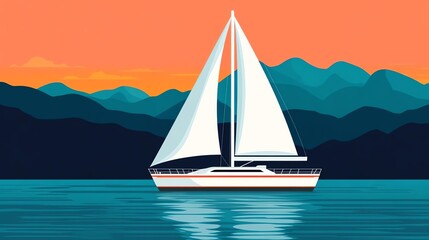 Fototapeta premium Sailboat at sunset on tranquil water.