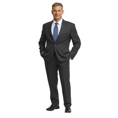 Obraz premium Transparent PNG Image of a mature man in a well-tailored suit, standing in a classic business pose