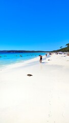 Surfers on a white sand beach in Australia