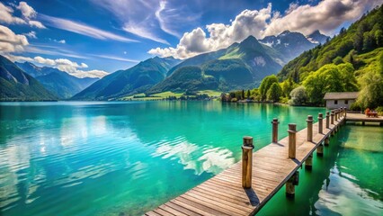 Brienz Lake Iseltwald Switzerland: Turquoise Water Wooden Pier Scenic View