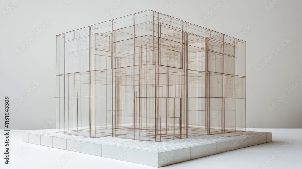 Poster A transparent wireframe structure representing modern architectural design concepts.