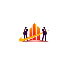 Fototapeta premium Business Growth and Partnership: A dynamic logo depicting two silhouettes of businessmen standing tall, symbolizing collaboration and prosperity. The bold, upward-pointing graph represents growth.