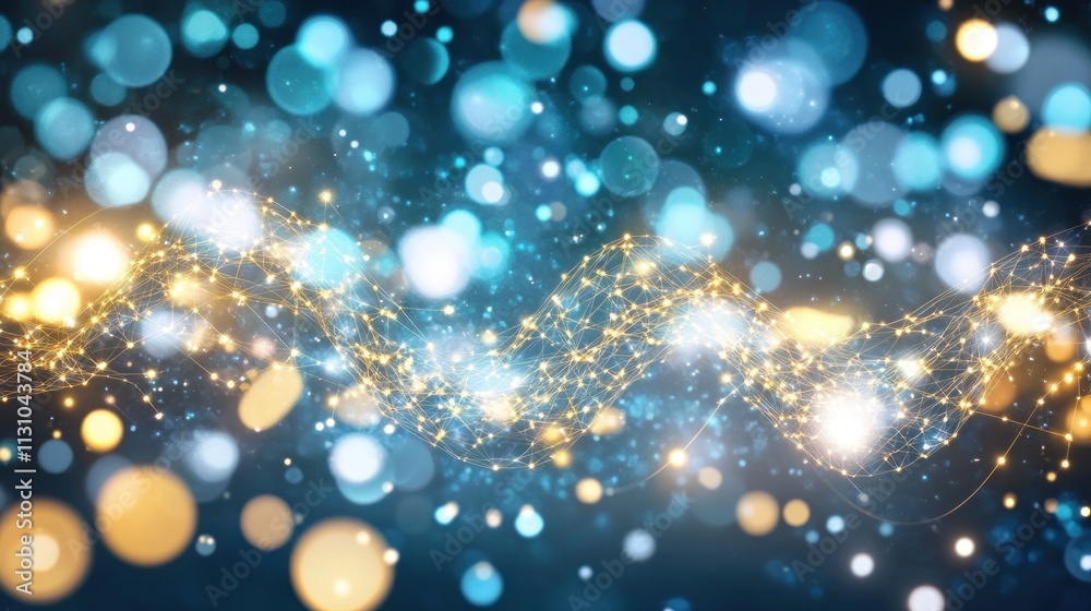Poster Abstract digital background with glowing lights and wave patterns.