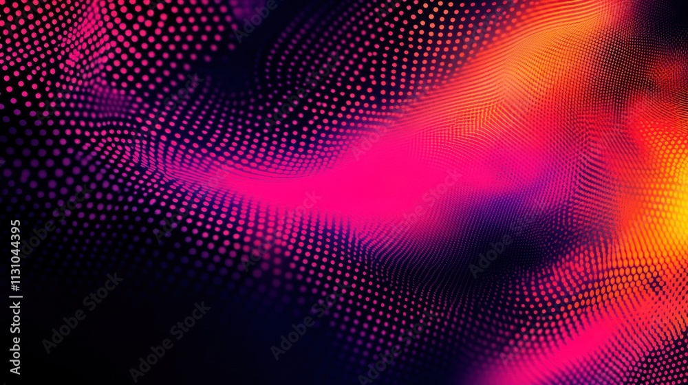 Poster abstract digital art featuring vibrant pink and orange patterns on a dark background.