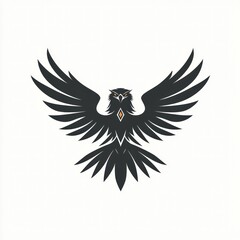 Obraz premium Majestic black hawk with wings spread wide, isolated on white background.