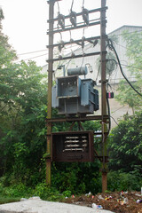 Roadside Electric Transformer on Utility Pole