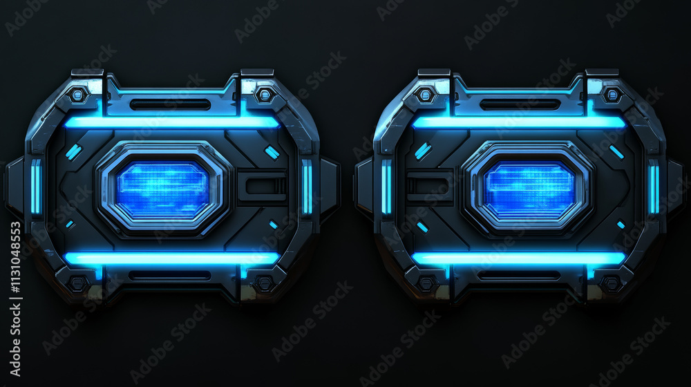 Aufkleber hud frames set for computer game ui isolated on black background. vector realistic illustration of n