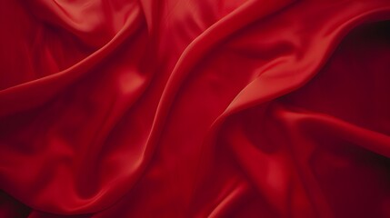 Fototapeta premium Red silk fabric with soft folds and waves.