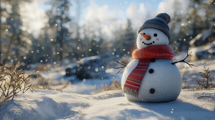 Obraz premium Little Snowman in Caps and Scarves on Snow in the Winter.