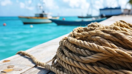 Fototapeta premium Coastal Serenity: A Rope's Tale on a Sunny Dock