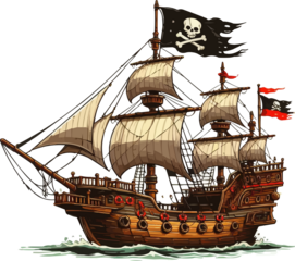 Pirate ship with a flag .illustration vector on white background