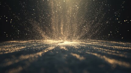 Visual concept of dynamic particle movement in abstract art studio near light source