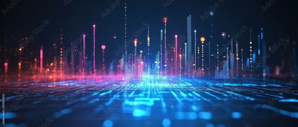 Poster dynamic stock market live data visualization with ambient lighting effects in tech environment