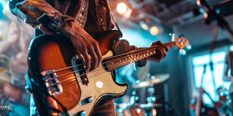 Obraz premium Passionate Bass Guitarist on Stage