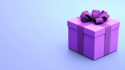 Fototapeta premium A vibrant purple gift box with a bow, set against a soft blue background, symbolizing celebration and joy.