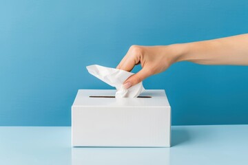 Woman selecting tissue paper from box in healthcare setting