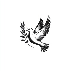 Fototapeta premium Symbolic dove in flight with olive branch, representing peace and hope.