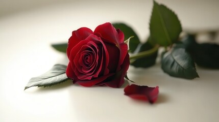 Red rose harmony, tranquil elegance, soft background, delicate petals, gentle romance, serene simplicity