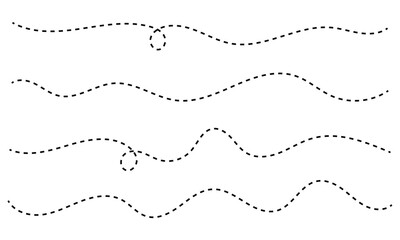 Obraz premium Path travel dotted line trip dashed trace destination track plan and silhouette, travelling symbol vector illustration 