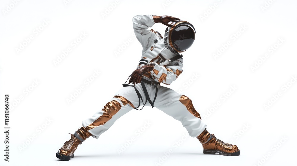 Leinwandbilder A dynamic pose of an astronaut in a stylish space suit, showcasing movement and design.